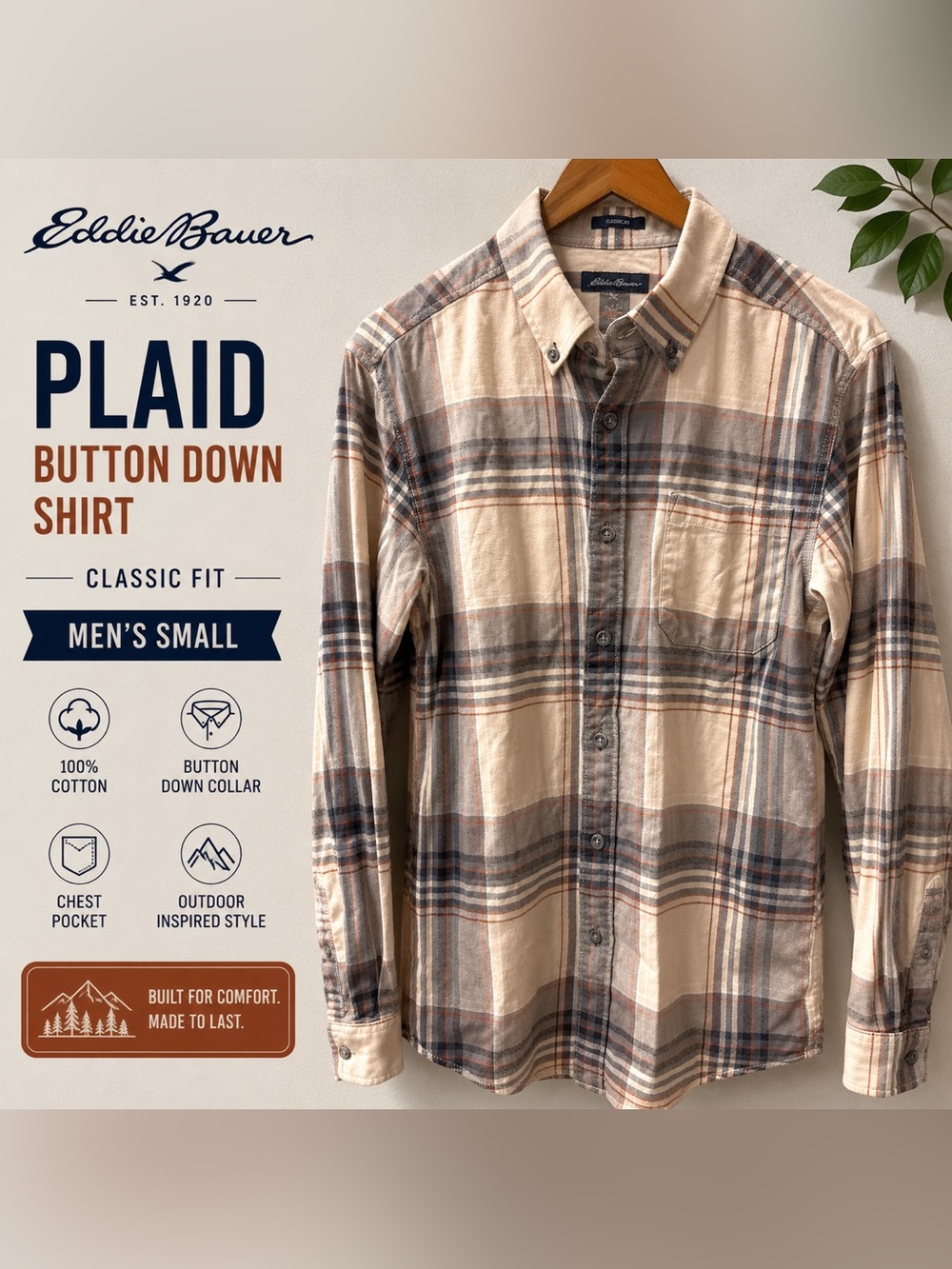 Eddie Bauer Classic Fit Plaid Button Down Shirt Men’s Small Cotton Flannel Style